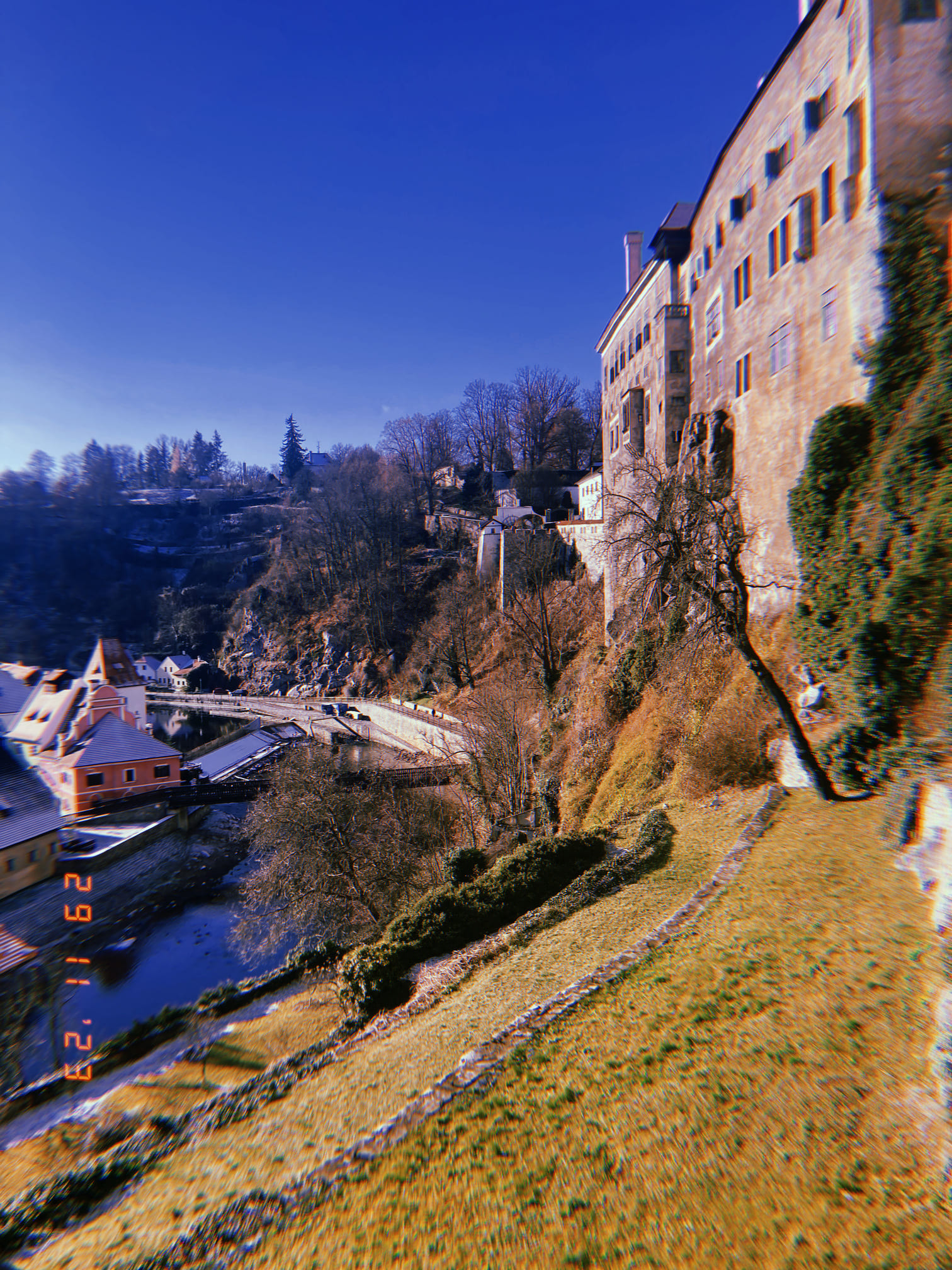 城から見下ろすCesky Krumlovの街並み