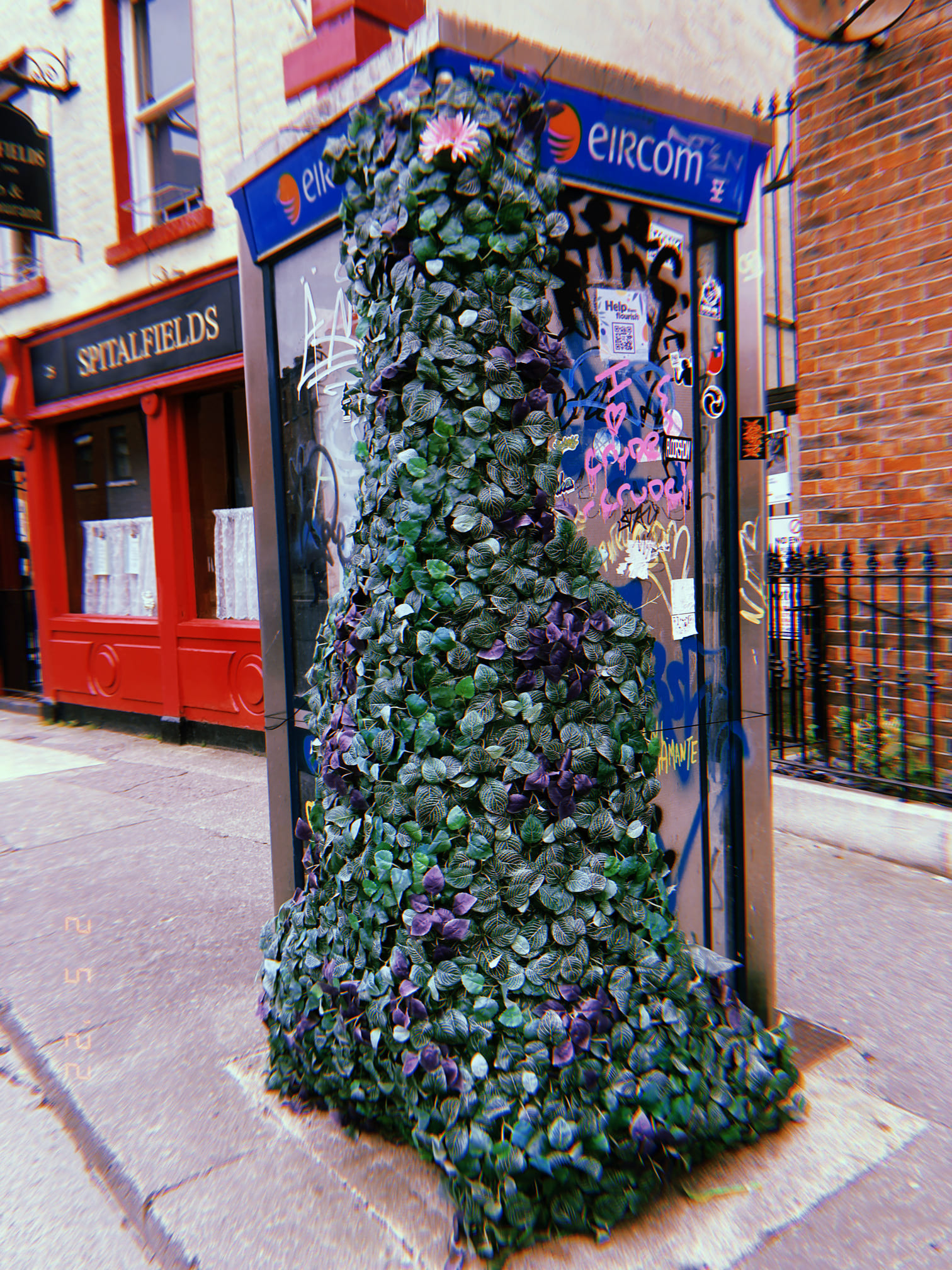 アイビーに包まれた電話ボックス